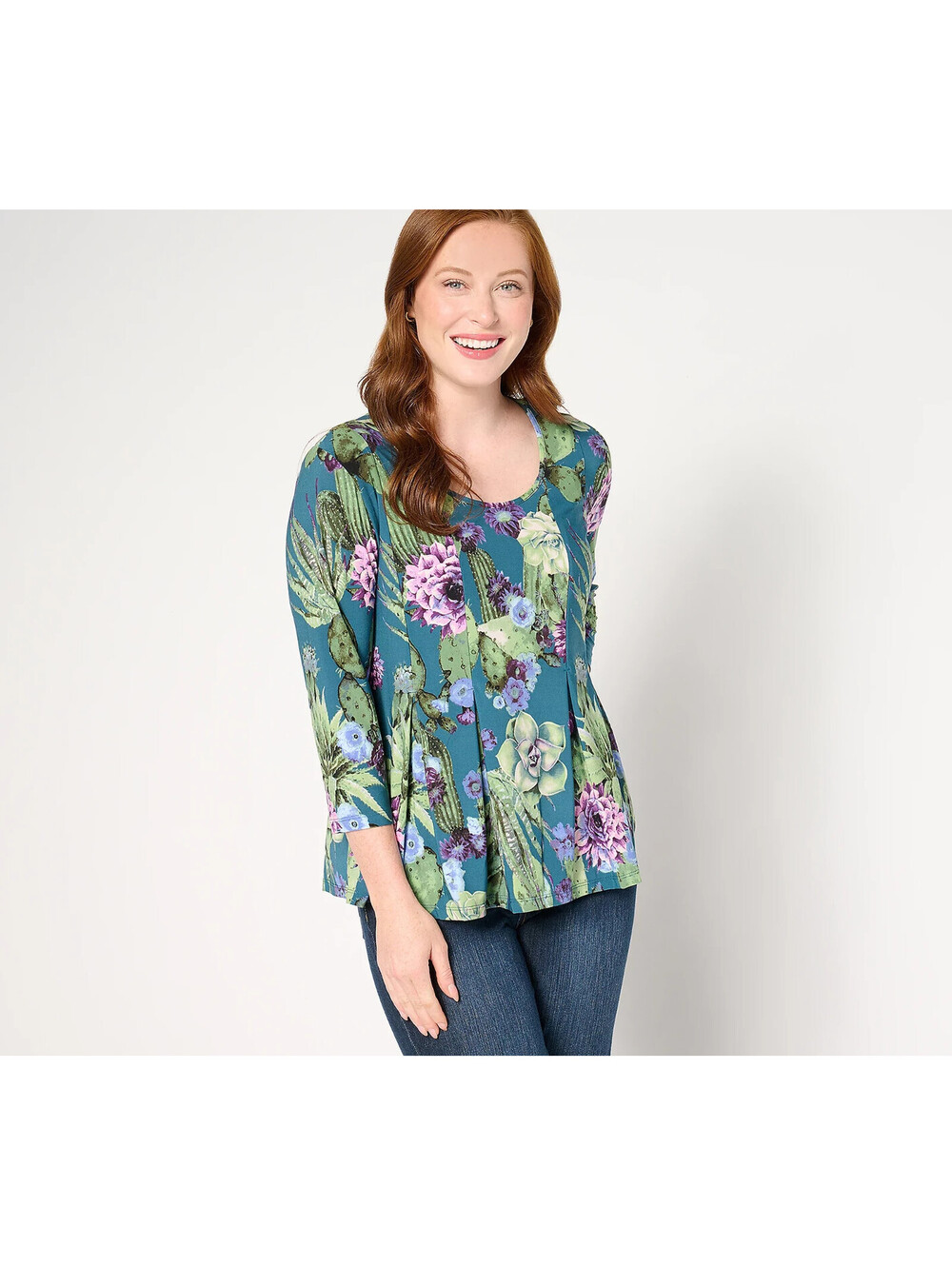 Women with Control Como Jersey Pleatastic 3/4 Sleeve Top SIZE 2X
